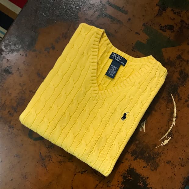 폴로랄프로렌 옐로 코튼 케이블 니트 베스트 여성 44 55 사이즈 