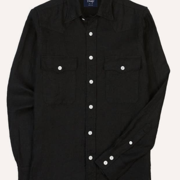 [XL]드레익스 Black Linen Twill Western Shirt