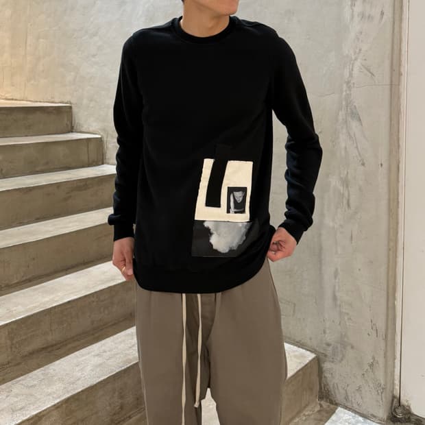 릭 오웬스 메인라벨 픽토그램 패치워크 크루넥 맨투맨