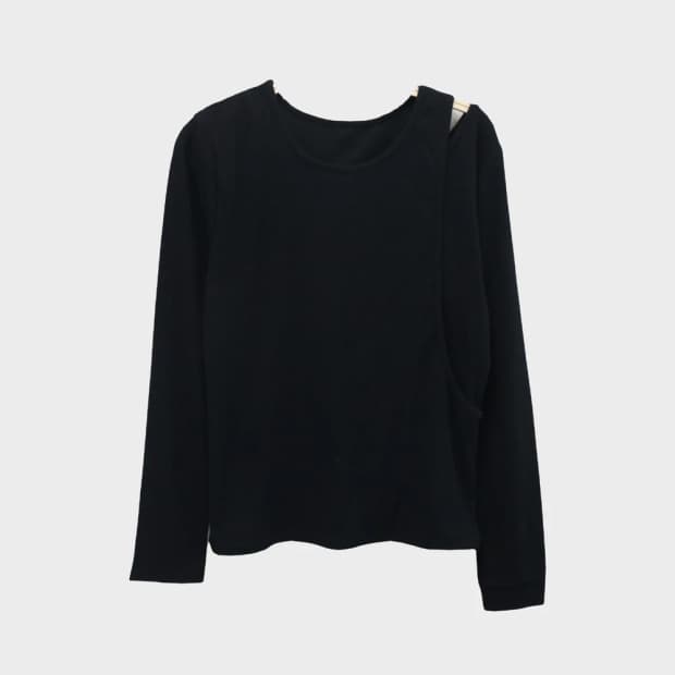 블랙 골지 트임 긴팔 티셔츠 61162