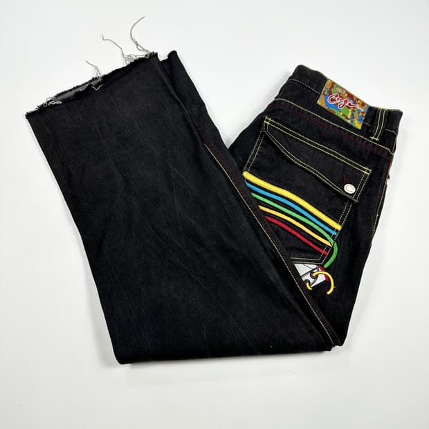 34 COOGI 쿠지 자수 엔지니어드 와이드 생지 데님팬츠