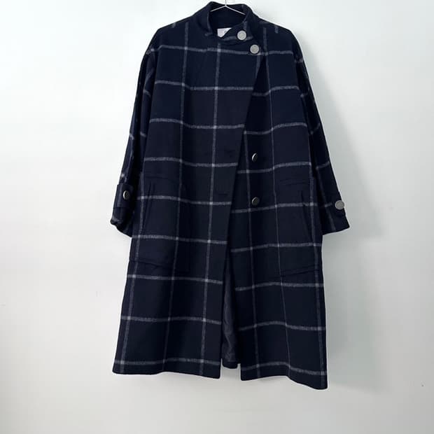 EVA TAILOR check 2 button coat / navy
