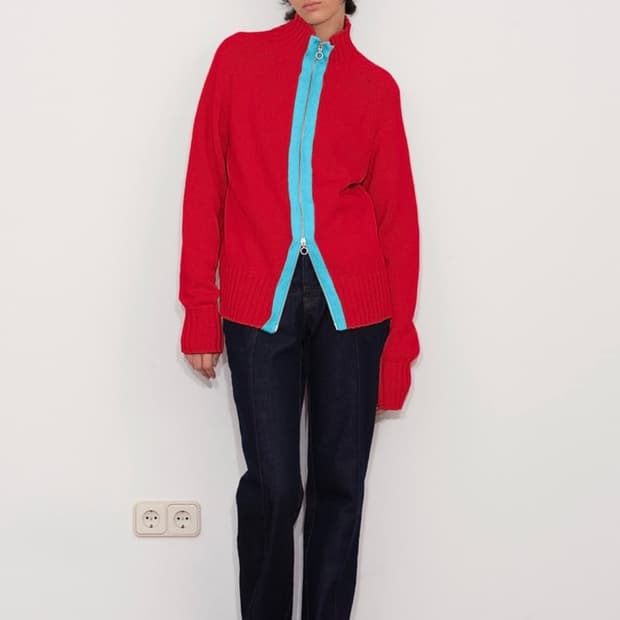 에드워드커밍 CHAKRA 니트 트랙자켓 Red & Turquoise