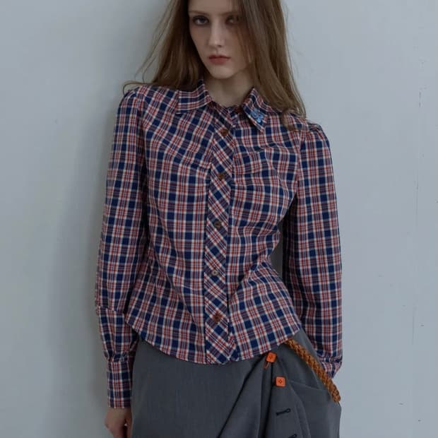 해레틱 체크 셔츠 BACK CURVE CHECK PUFF SHIRT