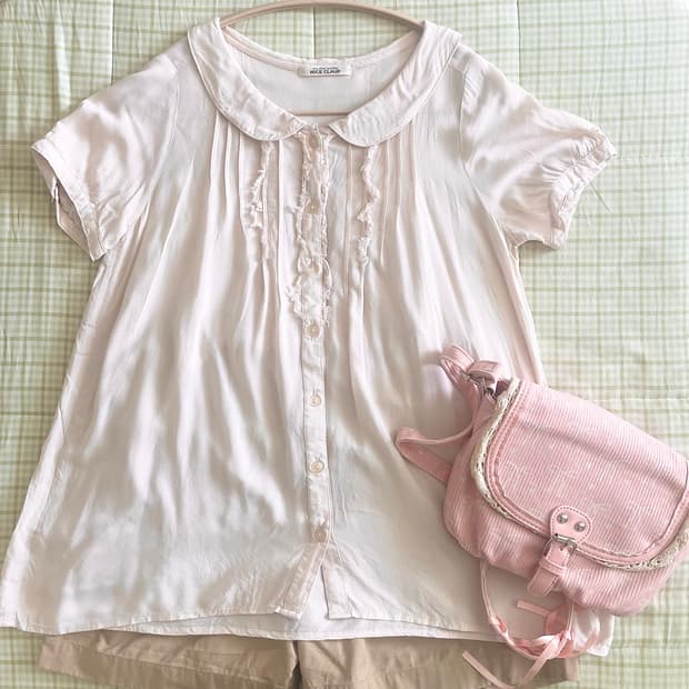 모리걸 빈티지 둥근카라 핑크 홍콩 블라우스 💗🎀