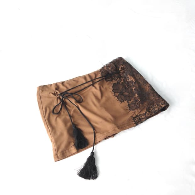 Lace tie mini skirt / brown