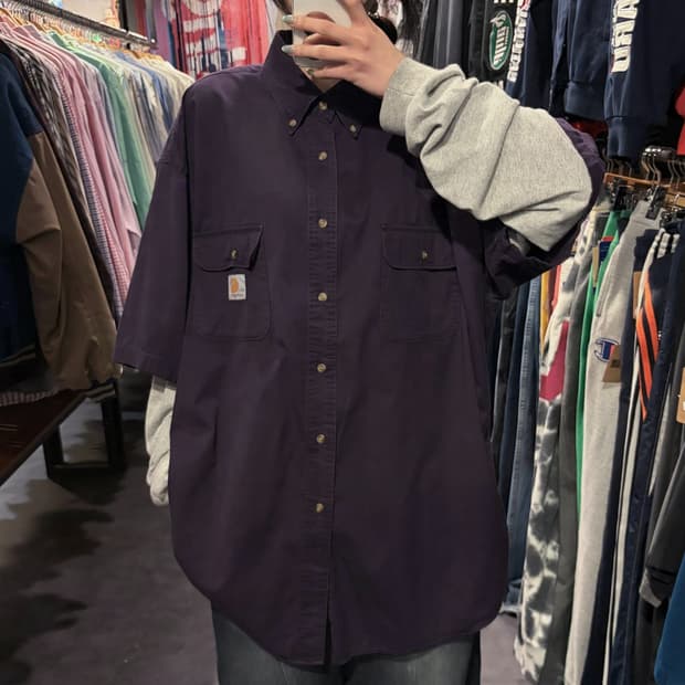 [IM] Carhartt 칼하트 투포켓 반팔 셔츠 퍼플