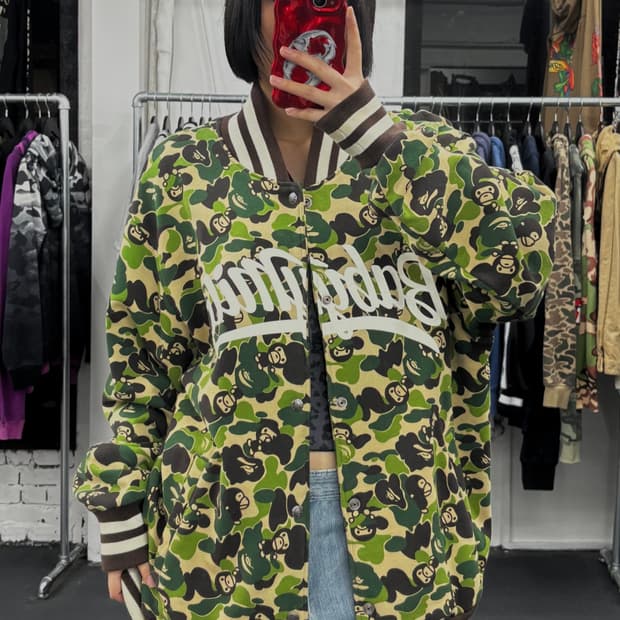 베이프 베이비 마일로 카모 바시티 자켓