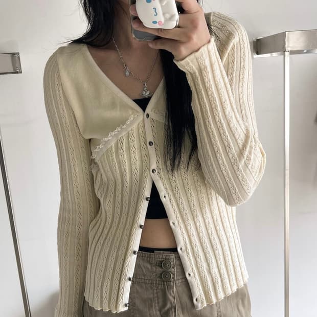 빈티지 아이보리 니트 가디건 페어리 그런지 