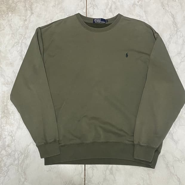 폴로 올리브 카키 빈티지 맨투맨티 오버핏 105~110