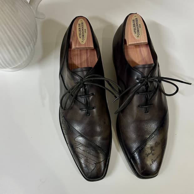 벨루티 알레산드로 브라운 레더 캘리그라피 슈즈 레이스업