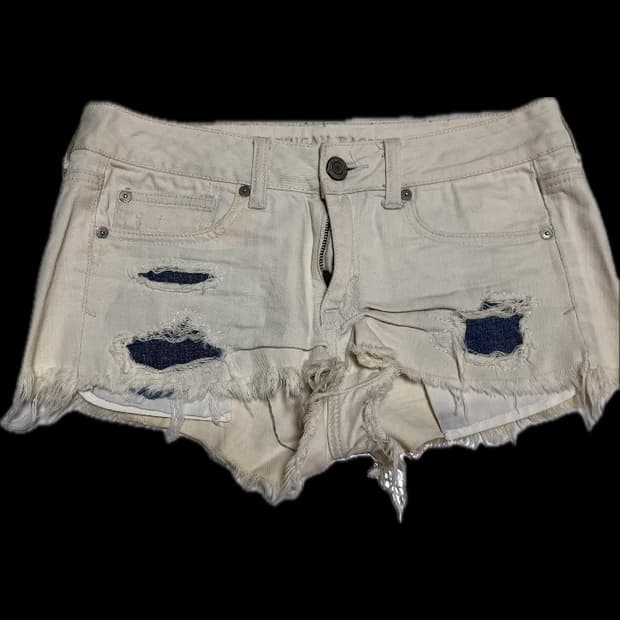 Y2K 아메리칸 이글 마이크로 데님쇼츠 찢청반바지 디스트로이드 라이트워시
