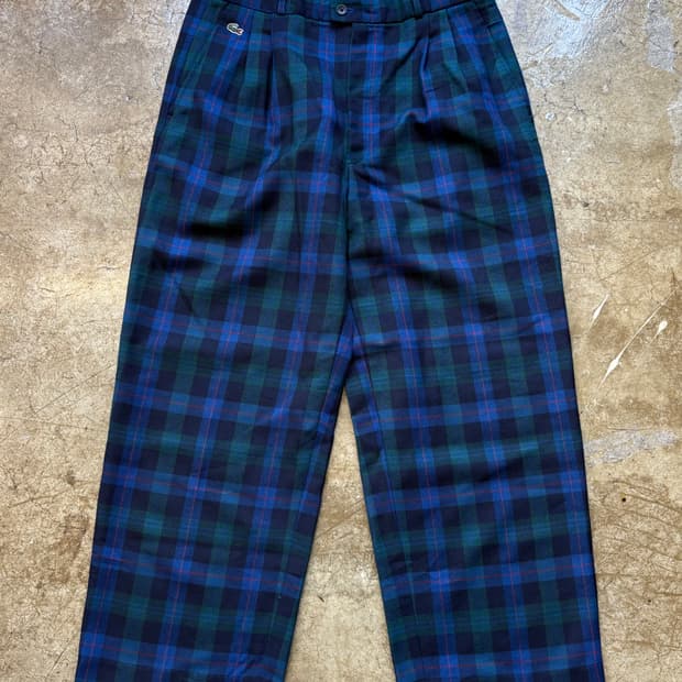 80s 슈미즈 라코스테 투턱 울 체크 슬랙스