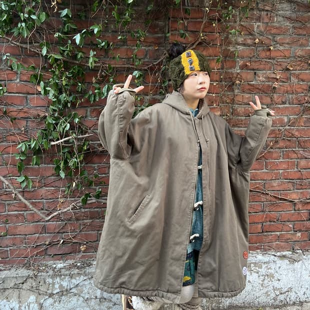 drugstores 카키 양털 후드 야상 아우터