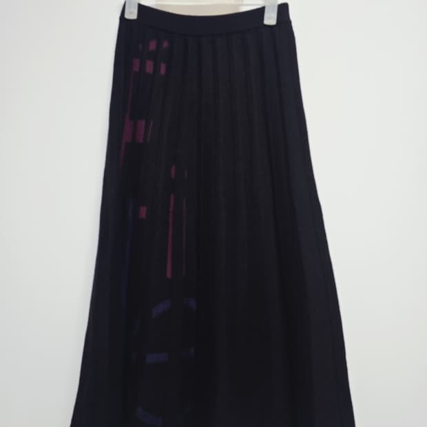 SJSJ 블랙 모니트 패턴 플리츠 스커트