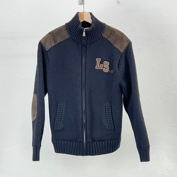 리바이스 블랙 스웨이드 패치 모크 집업 울 자켓