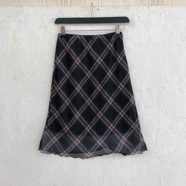 vintage sheer check midi skirt
