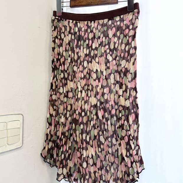 도트 레이어드 언발 시스루 미디 스커트  JPN