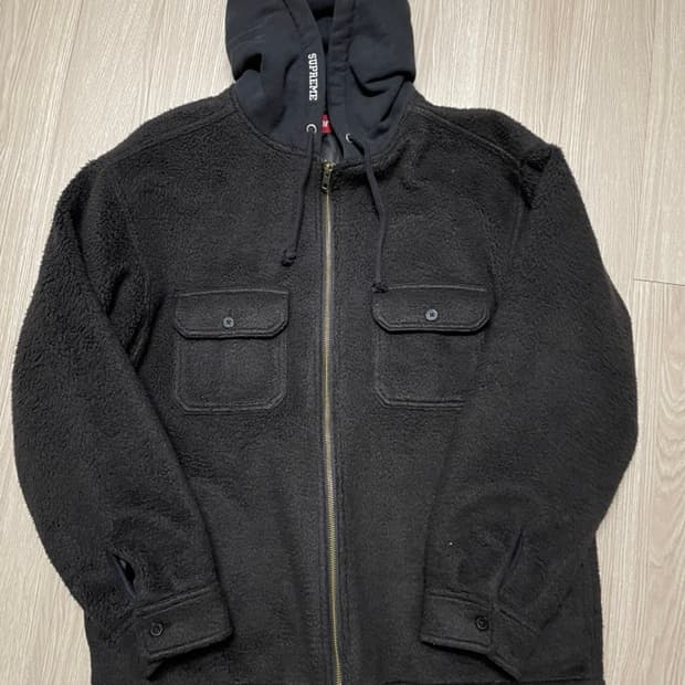 [s]슈프림 플리스 집업 후드 셔츠 블랙 - 23FW