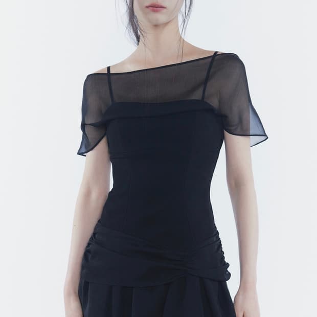 페인오어플레져 쉬폰 미니 드레스 블랙