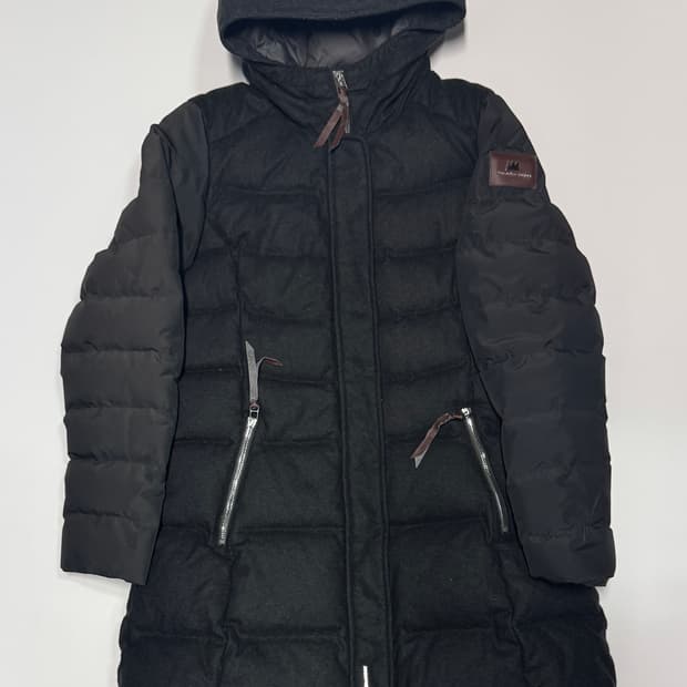 여성 장미쉘바스키아 구스다운 빈티지 카키 울 패딩