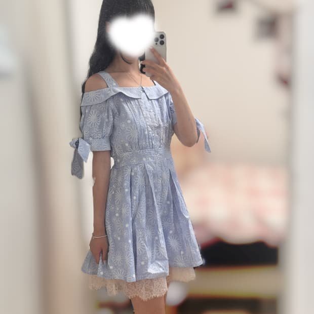 LIZ LISA 리즈리사 블루 스트라이프 오프숄더 원피스 히메갸루