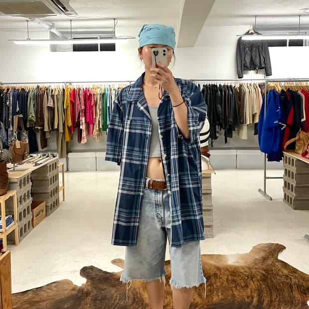 DICKIES madras check open collar shirts