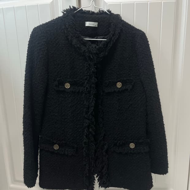 블랙 누빔 롱트위드 자켓