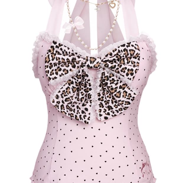 슈슈체리 레오파드프린세스탑 + 하트폴카 워머 세트