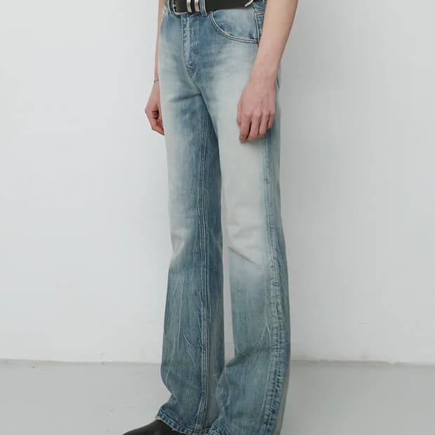엘무드 슬래시 플레어 데님 팬츠 빈티지 블루 46