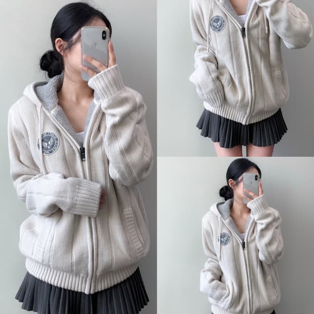 쇼트 쉐르파 니트 후드 자켓