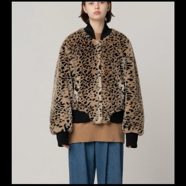 로켓런치 레오파드 페이크 퍼 봄버 자켓S