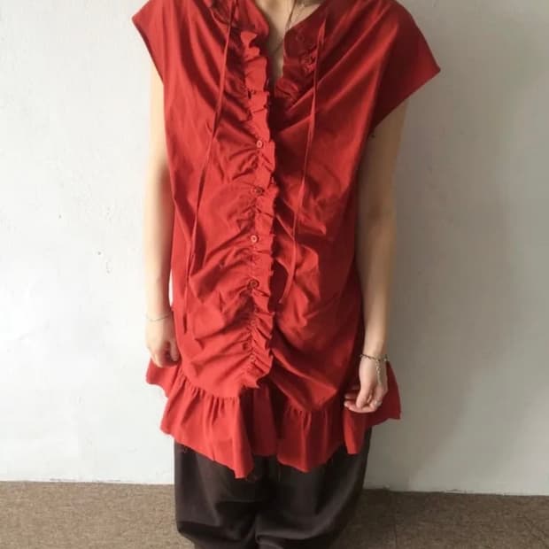 빈티지 셔링 리본 슬리브리스 원피스 나시 애프터먼데이 김아홉 히피디피