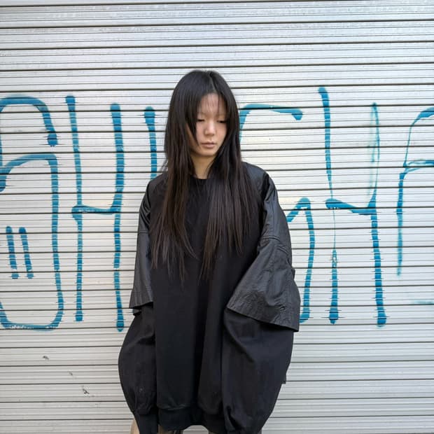 준지 블랙 나일론 레이어드 스웻셔츠