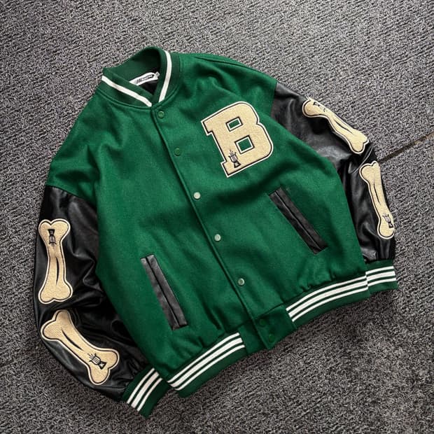 USA 스켈레톤 본 플리스 패치워크 스타디움 바시티 자켓 2749