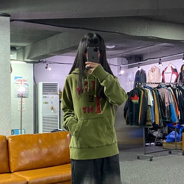 아베크롬비 빈티지 패치로고 카키 후드티 B4568