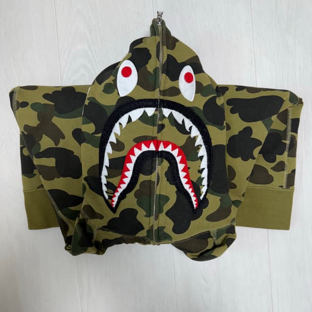 L)베이프 퍼스트 카모 샤크 풀 집 후드 그린