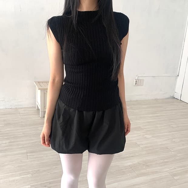 Black Ribbed Mock Neck Top