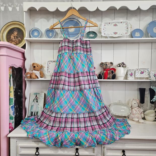 아가일 체크 믹스 캉캉 원피스