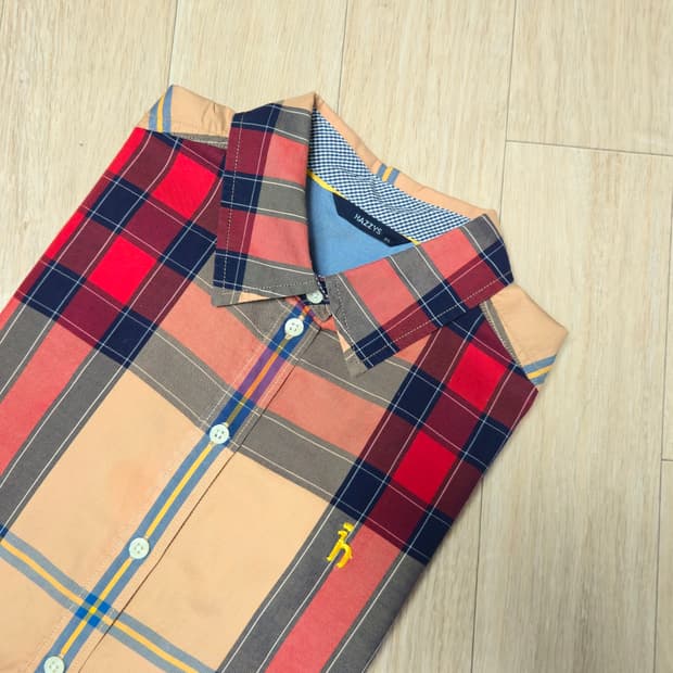 85) 헤지스 슬림핏 레드 베이지 체크 셔츠