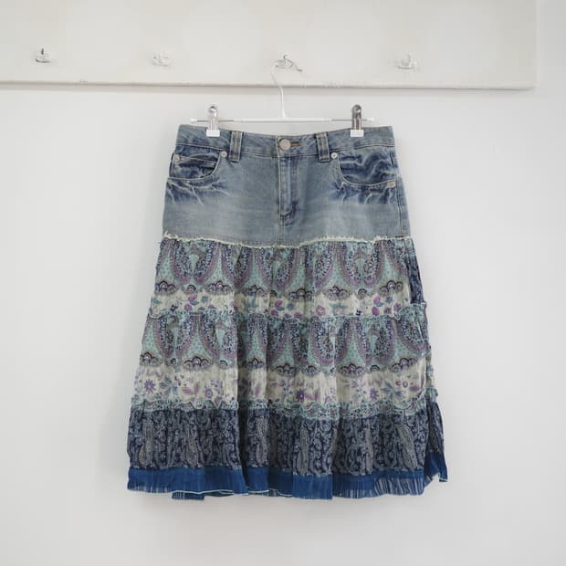  Vintage flower denim skirt