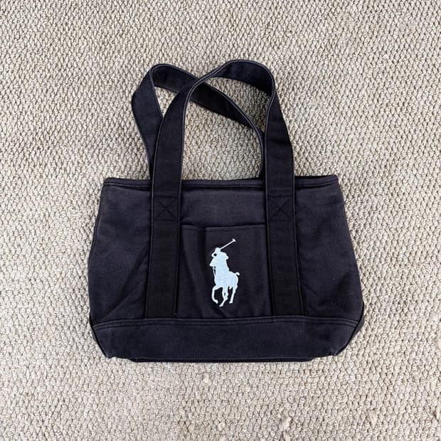 폴로 랄프로렌 화이트 빅포니 캔버스 토드백