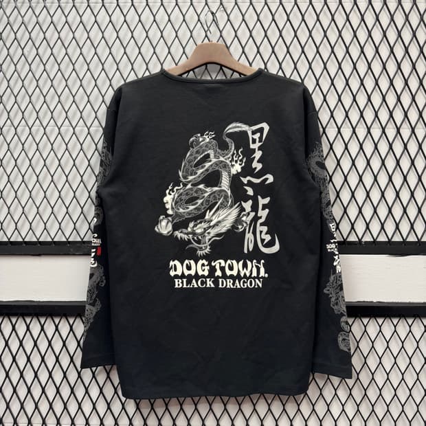 도그 타운 블랙 드래곤 롱 슬리브 흑룡 그래픽 프린팅 디테일 블랙