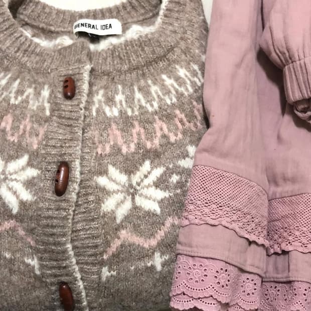 빈티지 모리걸 니트 스커트 코디세트