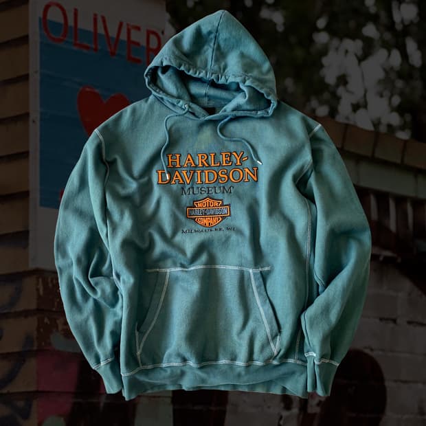할리데이비슨 뮤지엄 다잉 다크 그린 후드티