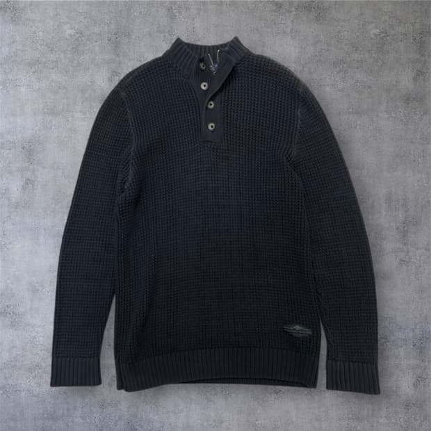 할리 데이비슨 Harley davidson 블랙 와플 하프넥 니트 M