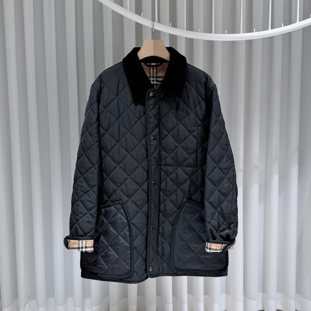 (A+/3XL) / 버버리 코듀로이 다이아몬드 퀄팅 랜포드 코트 블랙