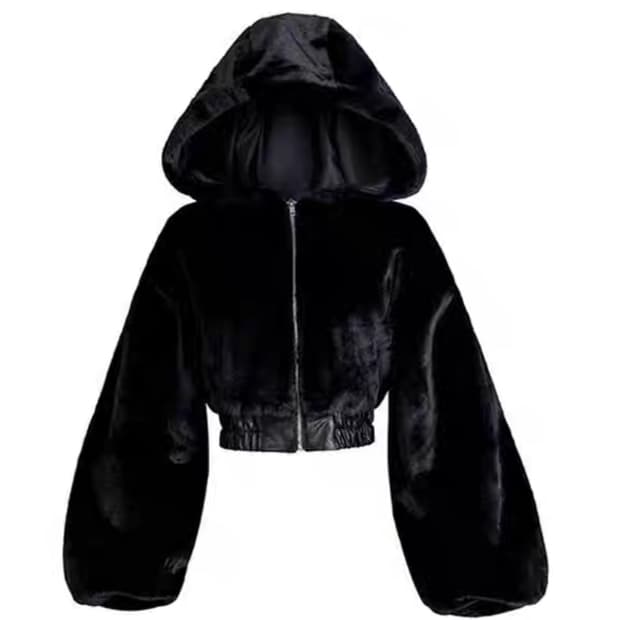 새상품)블랙 퍼 크롭 후드 집업