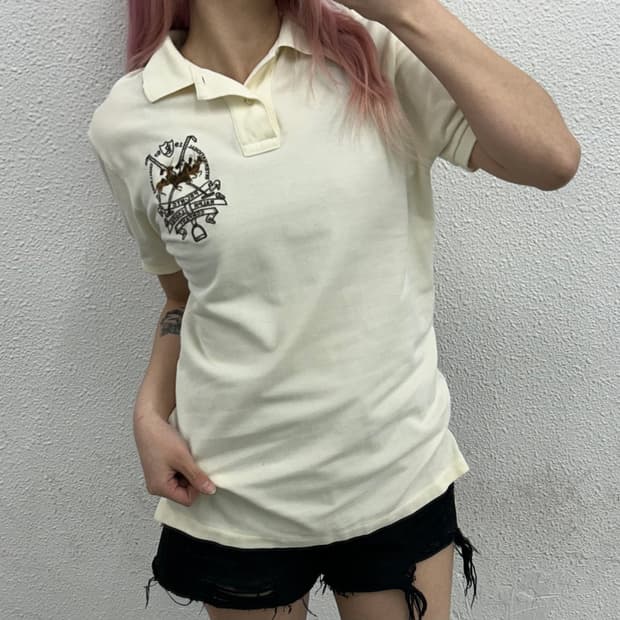 폴로 랄프로렌 브라운 홀스 로고 아이보리 카라 반팔 M