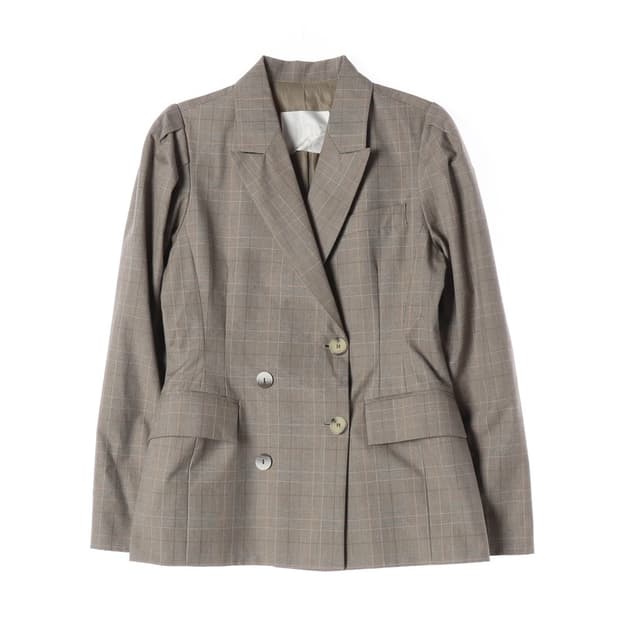 더일마 베이지 체크 더블 블레이저 F